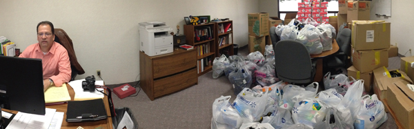 Bob Croft's office preparing for Soled Out For Kids